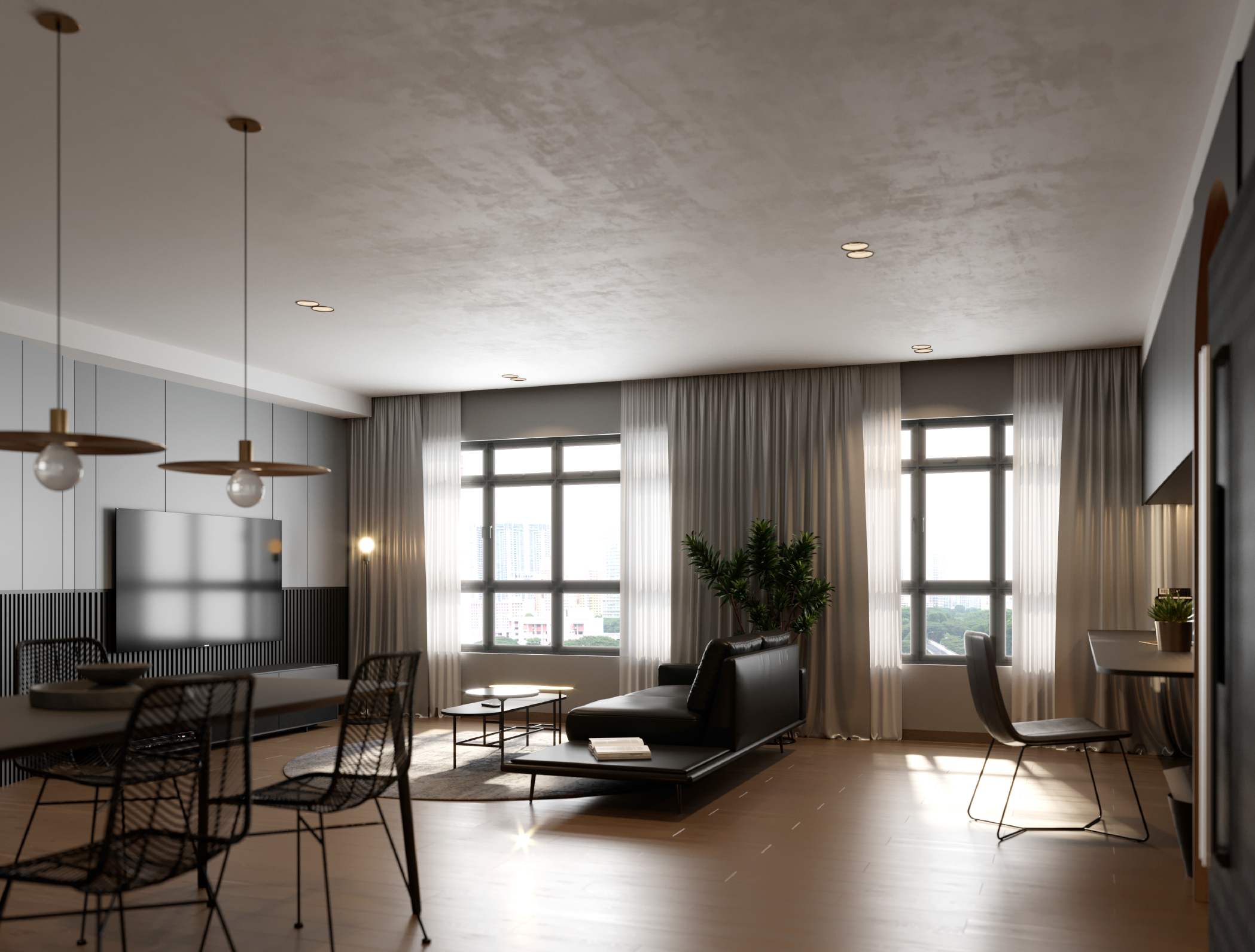 Introspective hue living room design by Arche Interior