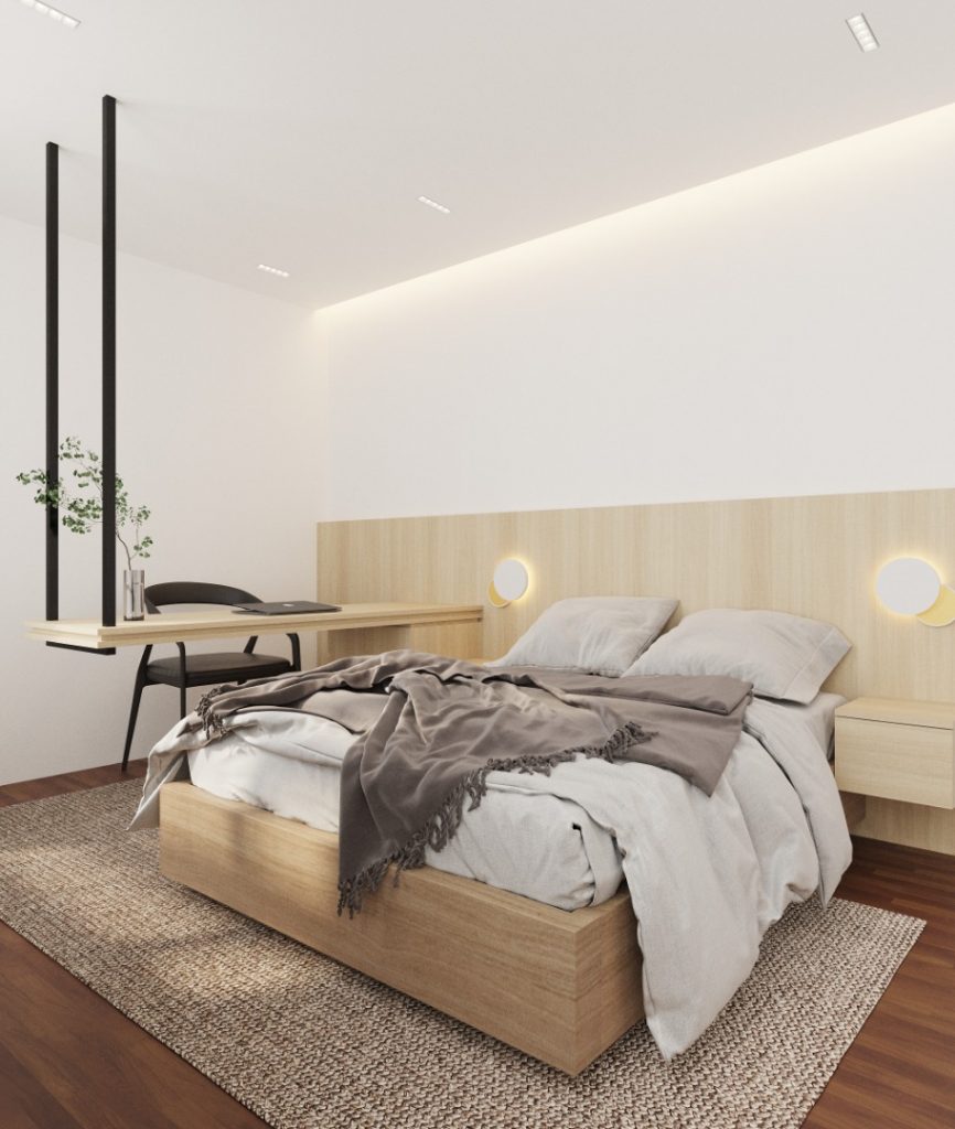 Kanso Japandi bedroom designed by Arche Studio