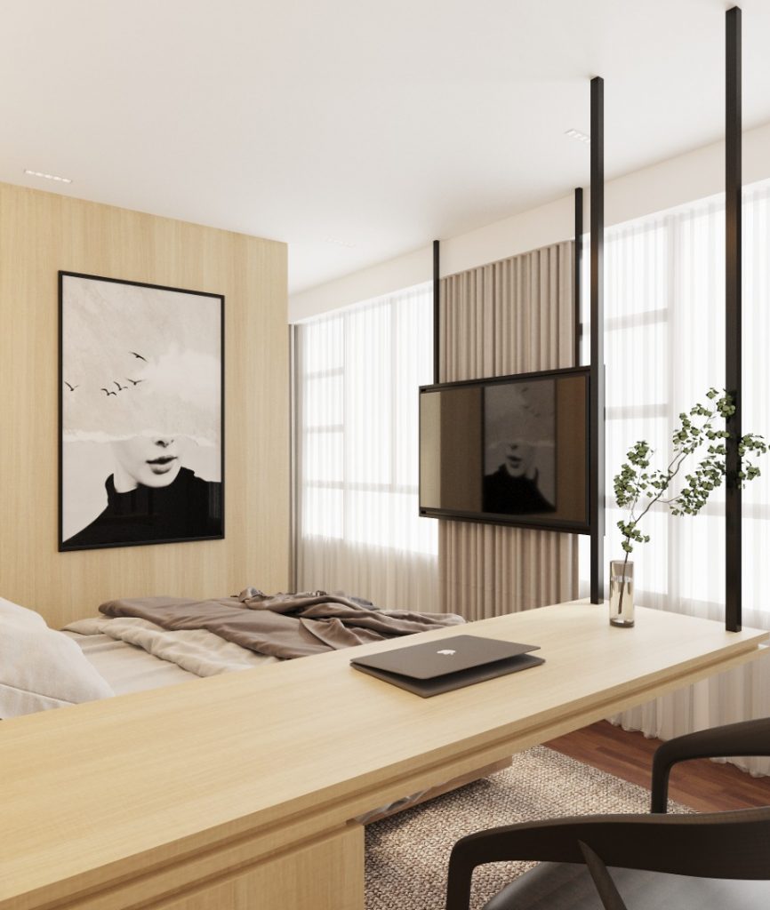 Kanso Japandi bedroom designed by Arche Studio